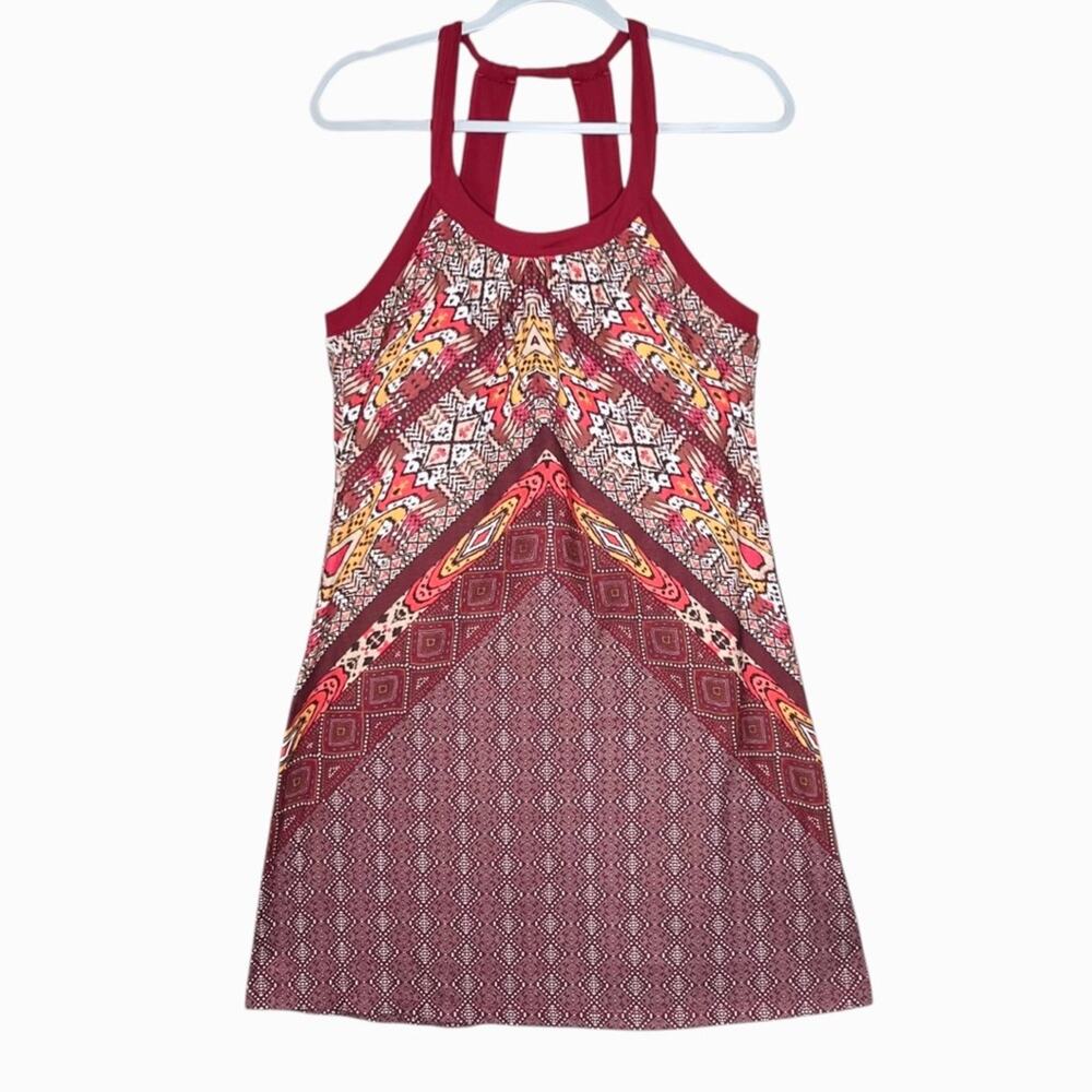 prAna Cantine Halter Dress Size L Crushed Cran Marrakesh Built In Shelf Bra